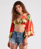 Cancun Chica Tropical Satin Tie Front Top