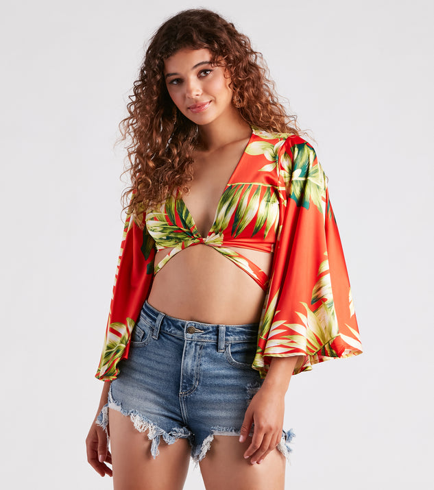 Cancun Chica Tropical Satin Tie Front Top