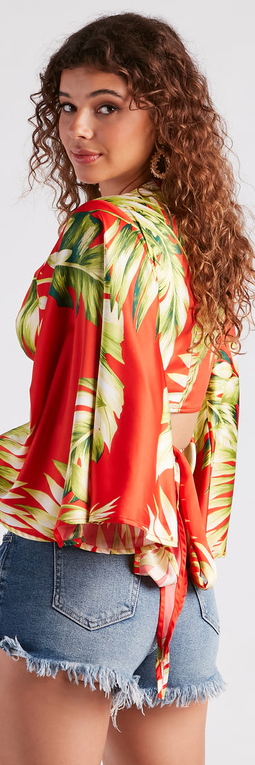 Cancun Chica Tropical Satin Tie Front Top