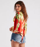 Cancun Chica Tropical Satin Tie Front Top