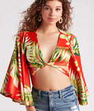 Cancun Chica Tropical Satin Tie Front Top