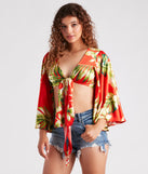 Cancun Chica Tropical Satin Tie Front Top