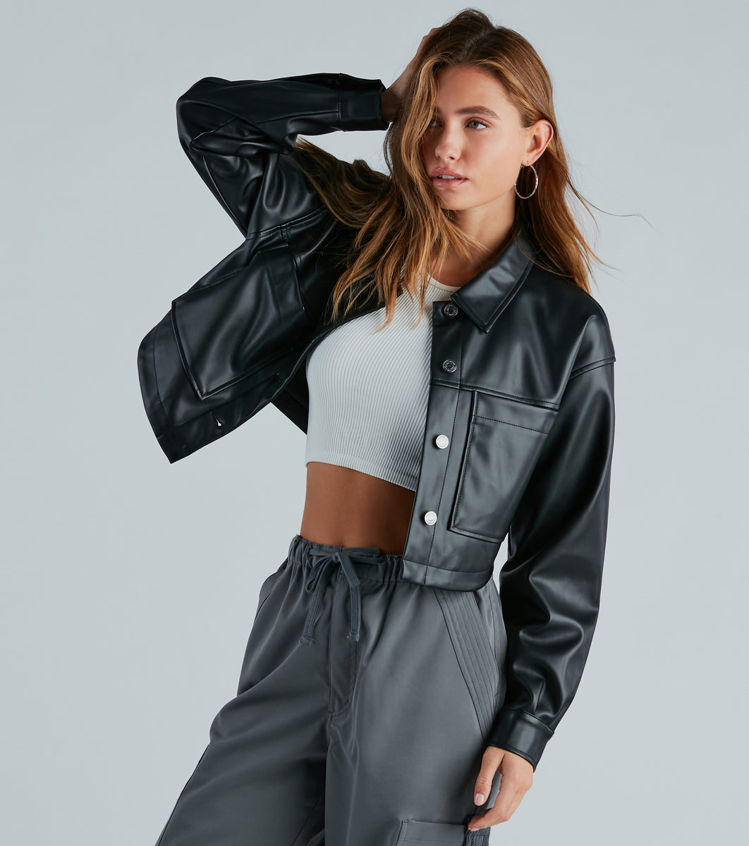New Rule Faux Leather Crop Shacket