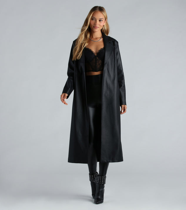 City Living Faux Leather Belted Trench Coat