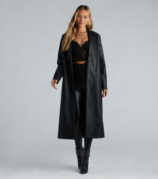 City Living Faux Leather Belted Trench Coat | Windsor