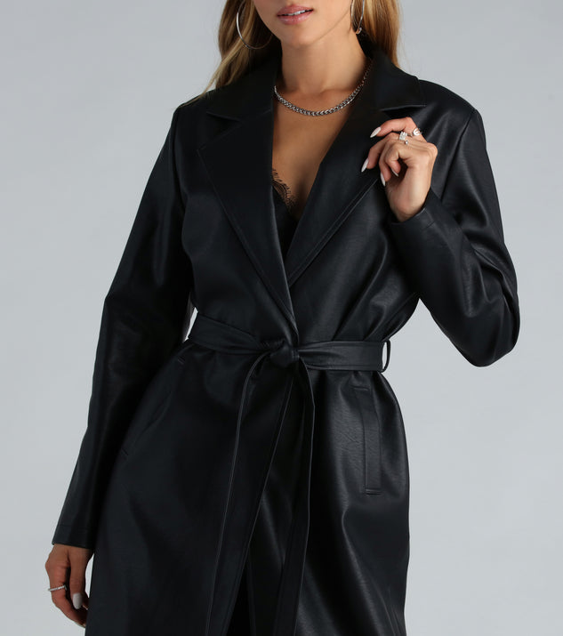 City Living Faux Leather Belted Trench Coat | Windsor