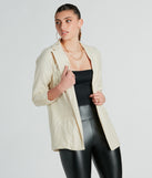 She's Chic Ruched-Sleeve Twill Blazer