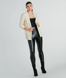 She's Chic Ruched-Sleeve Twill Blazer
