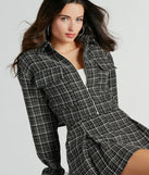 Sophisticated Posh Zip Up Tweed Plaid Shacket