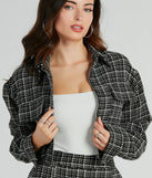 Sophisticated Posh Zip Up Tweed Plaid Shacket