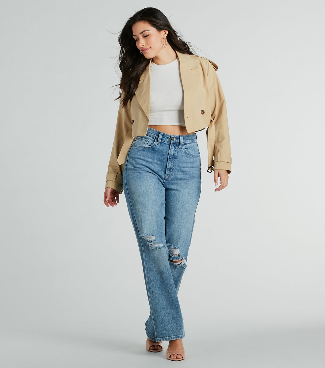 Eye For Style Twill Belted Crop Trench Coat