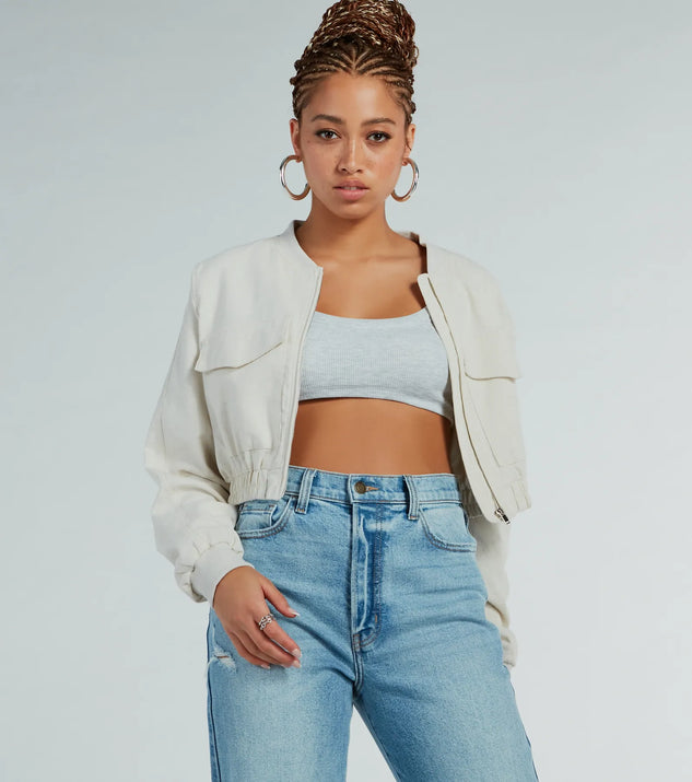 Everyday Cute Crop Linen Bomber Jacket Windsor