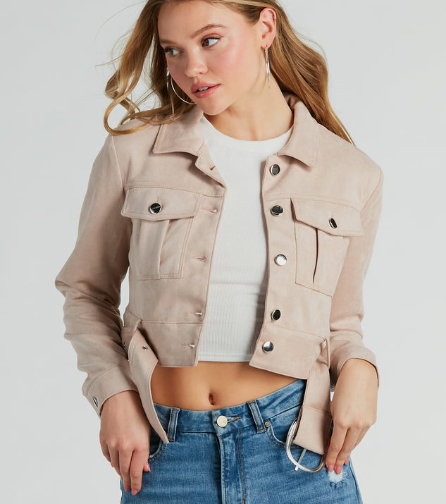 Cropped faux suede jacket top