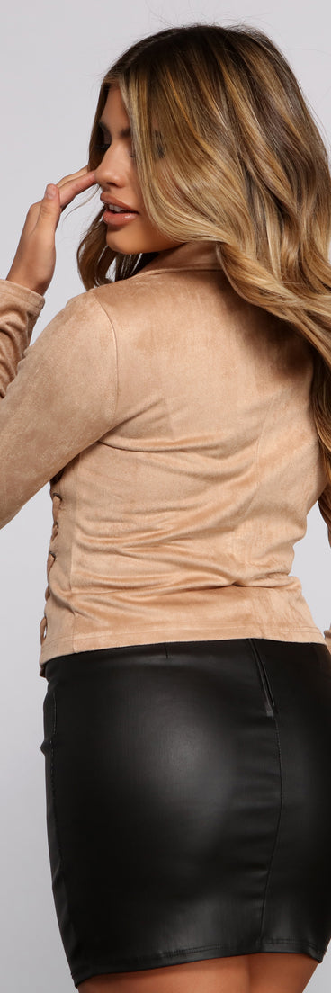 Lattice Faux Suede Moto Jacket helps create the best summer outfit for a look that slays at any event or occasion!