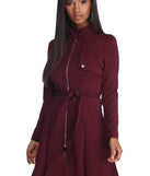Zip Front Button Detail Trench Coat