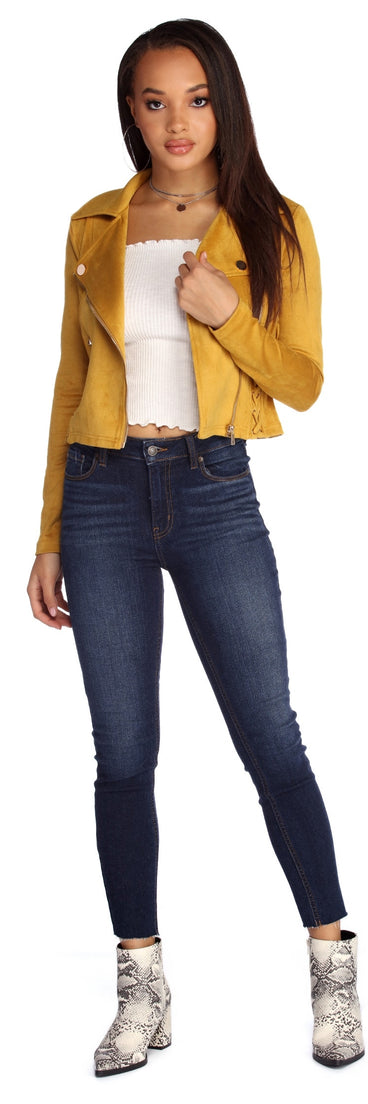 Lattice Faux Suede Moto Jacket helps create the best summer outfit for a look that slays at any event or occasion!