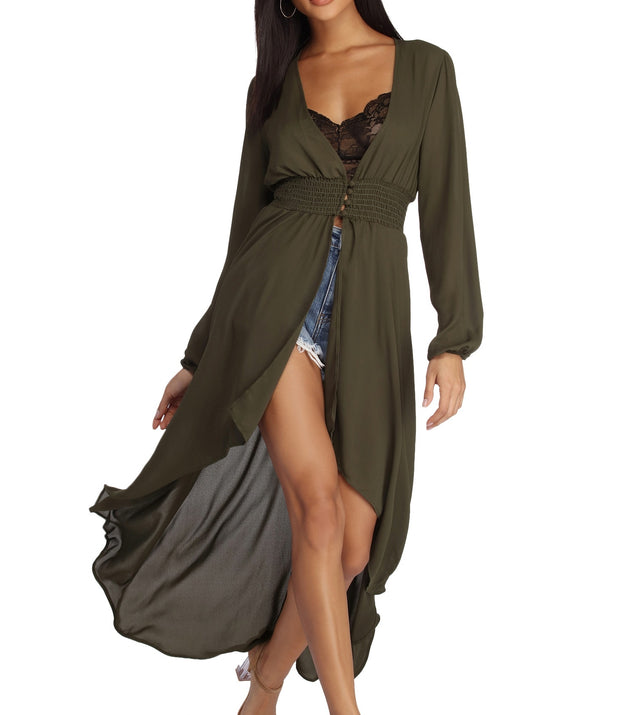 With fun and flirty details, Flowy And Chic Duster shows off your unique style for a trendy outfit for the summer season!