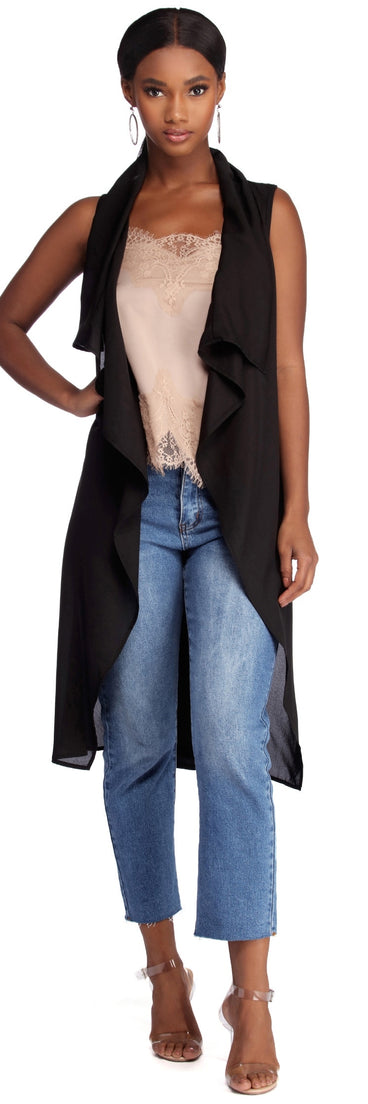 Drape Front Tie Waist Vest is the perfect Homecoming look pick with on-trend details to make the 2023 HOCO dance your most memorable event yet!
