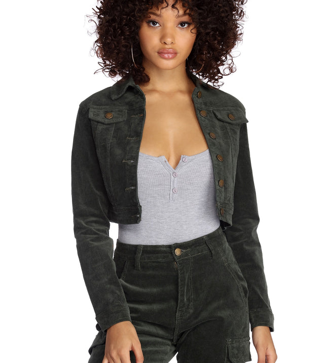 Cropped Corduroy Button Up Jacket