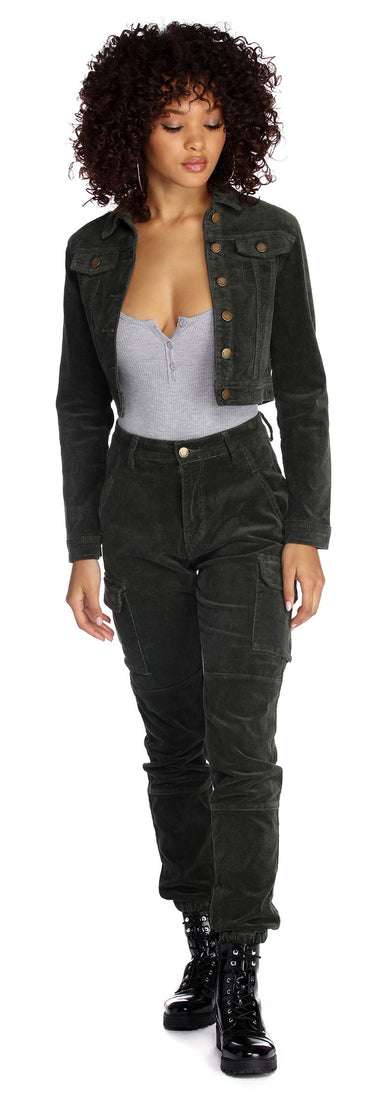 Cropped Corduroy Button Up Jacket