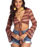 Chevron Bell Sleeve Crop Top