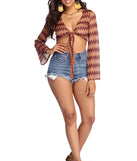 Chevron Bell Sleeve Crop Top