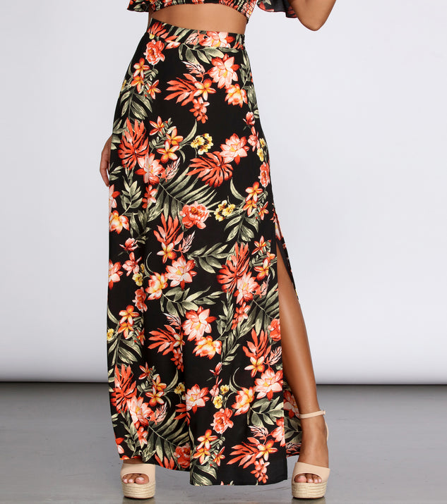 You’ll look stunning in the Hot Tropics Side Slit Skirt when paired with its matching separate to create a glam clothing set perfect for a New Year’s Eve Party Outfit or Holiday Outfit for any event!
