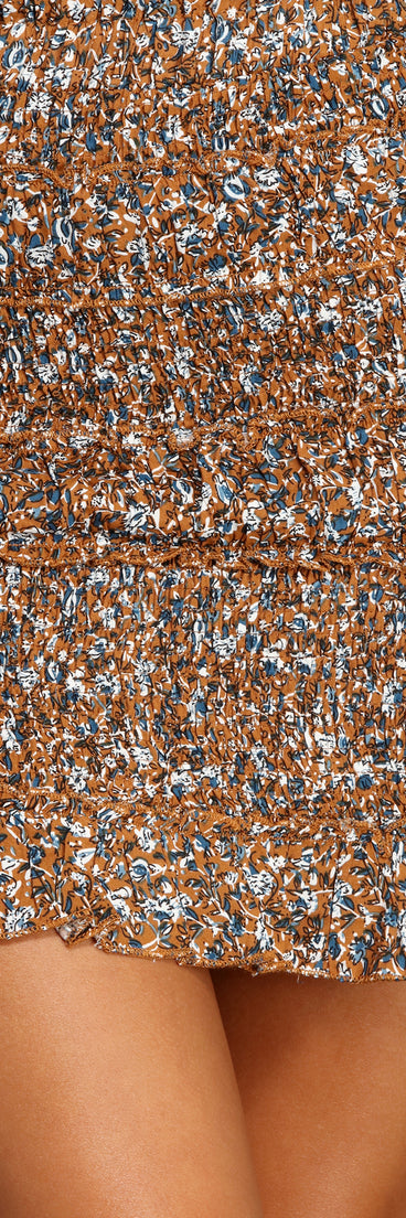 You’ll look stunning in the Smocked In Florals Mini Skirt when paired with its matching separate to create a glam clothing set perfect for a New Year’s Eve Party Outfit or Holiday Outfit for any event!