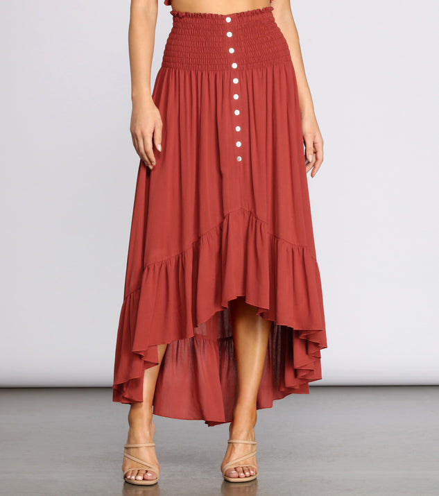Dreamy Boho Ruffle Hem Maxi Skirt provides a stylish start to creating your best summer outfits of the season with on-trend details for 2023!