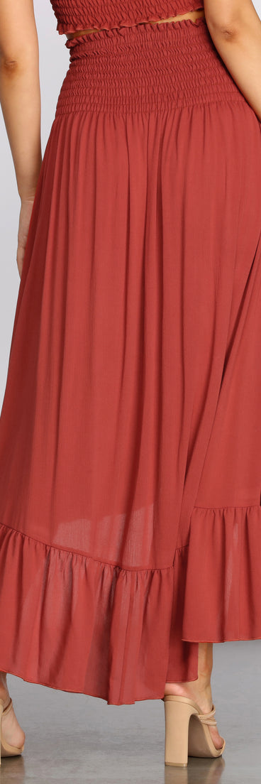 Dreamy Boho Ruffle Hem Maxi Skirt provides a stylish start to creating your best summer outfits of the season with on-trend details for 2023!