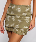 Tropical Ruffled Ruched Mini Skirt provides a stylish start to creating your best summer outfits of the season with on-trend details for 2023!