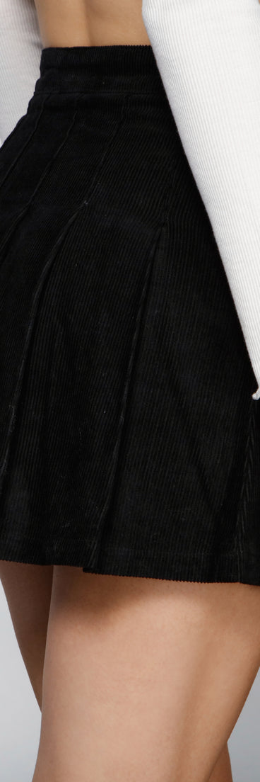 Stylishly Sassy Pleated Corduroy Mini Skirt provides a stylish start to creating your best summer outfits of the season with on-trend details for 2023!