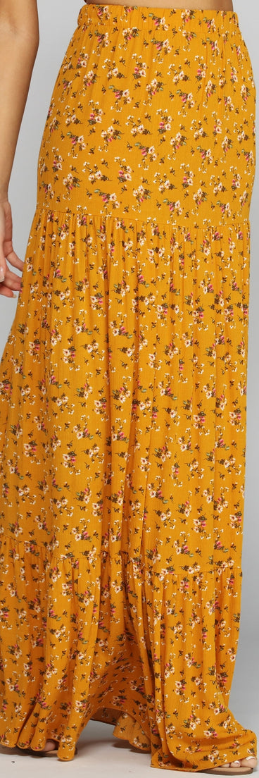 Golden Glow Floral Maxi Skirt