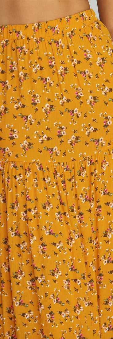 Golden Glow Floral Maxi Skirt