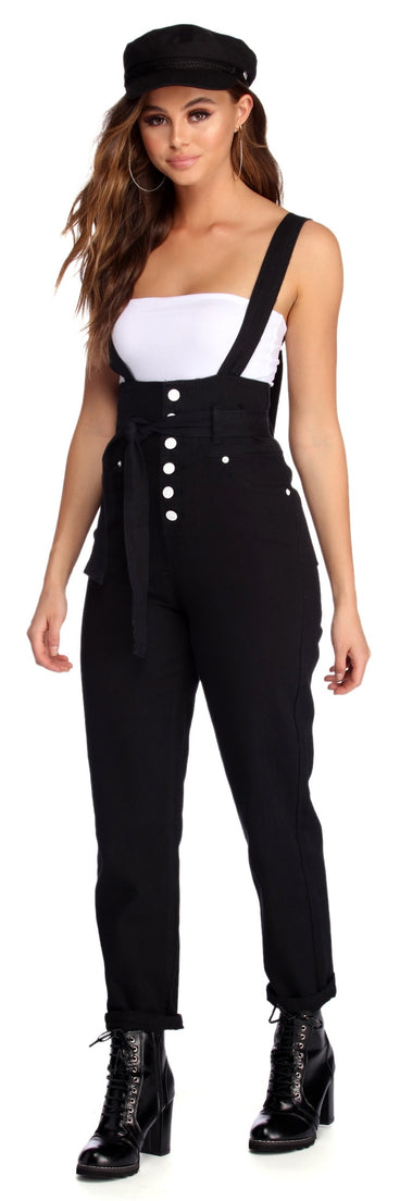 Button Up High Waist Overalls