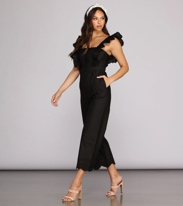 Ruffled Up Jumpsuit will help you dress the part in stylish holiday party attire, an outfit for a New Year’s Eve party, & dressy or cocktail attire for any event.