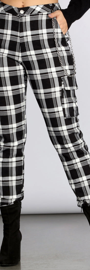 Plaid Chain Link Cargo Pants for 2022 festival outfits, festival dress, outfits for raves, concert outfits, and/or club outfits