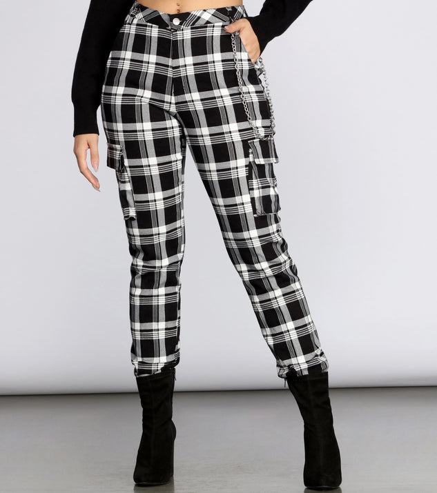 Plaid Chain Link Cargo Pants for 2022 festival outfits, festival dress, outfits for raves, concert outfits, and/or club outfits