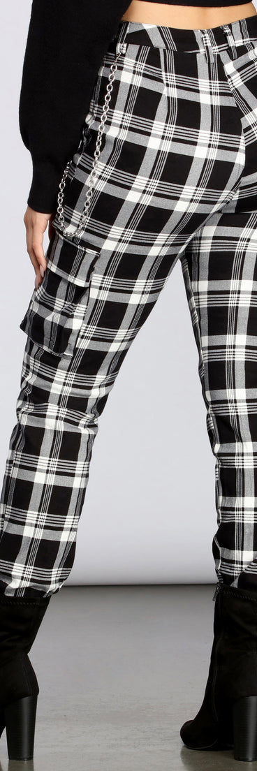 Plaid Chain Link Cargo Pants for 2022 festival outfits, festival dress, outfits for raves, concert outfits, and/or club outfits