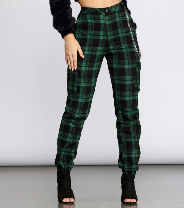 Plaid Chain Link Cargo Pants for 2022 festival outfits, festival dress, outfits for raves, concert outfits, and/or club outfits