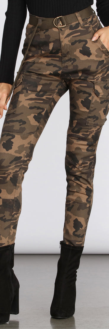 High Waist Belted Skinny Cargo Pants for 2022 festival outfits, festival dress, outfits for raves, concert outfits, and/or club outfits