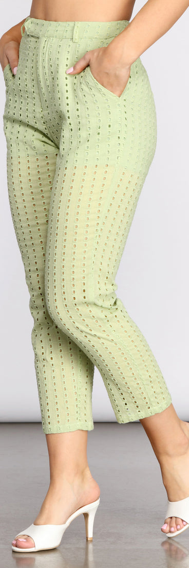 Take A Cue Tapered Eyelet Pants provides a stylish start to creating your best summer outfits of the season with on-trend details for 2023!