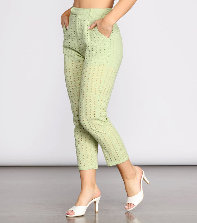 Take A Cue Tapered Eyelet Pants provides a stylish start to creating your best summer outfits of the season with on-trend details for 2023!