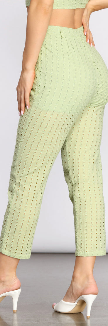 Take A Cue Tapered Eyelet Pants provides a stylish start to creating your best summer outfits of the season with on-trend details for 2023!