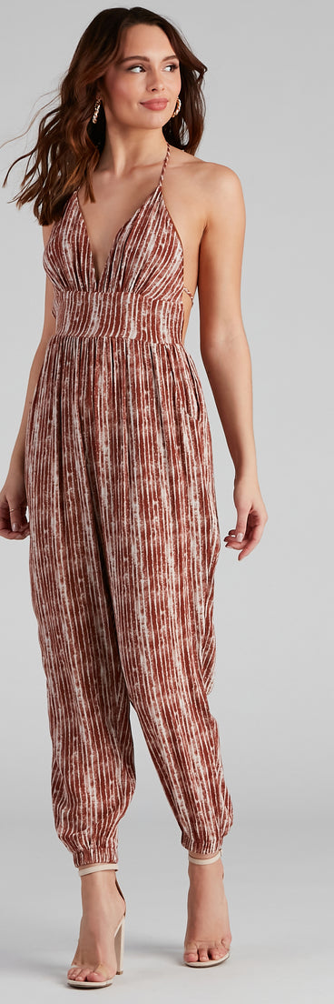 Summer Pop Tie-Dye Stripe Halter Jumpsuit is a trendy pick to create 2023 festival outfits, festival dresses, outfits for concerts or raves, and complete your best party outfits!