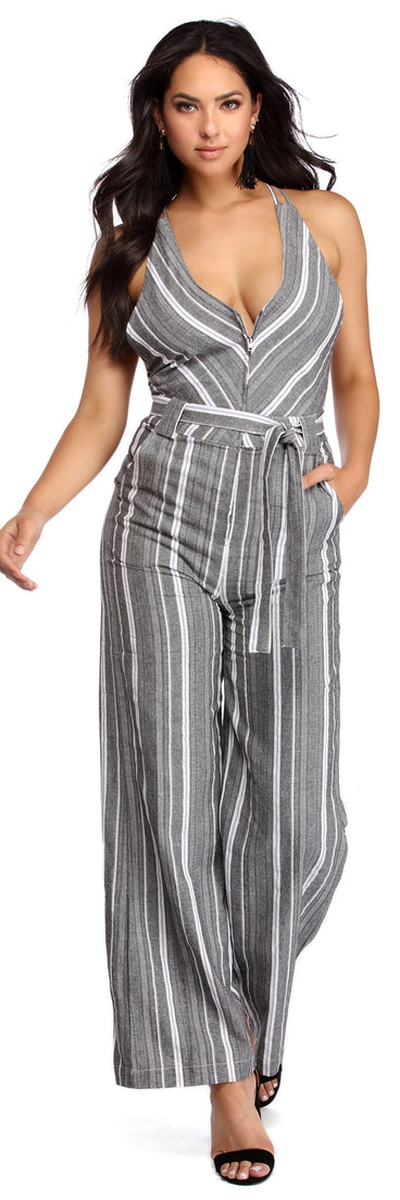 Striped For Success Jumpsuit will help you dress the part in stylish holiday party attire, an outfit for a New Year’s Eve party, & dressy or cocktail attire for any event.