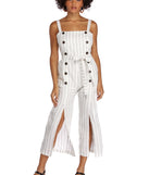 Tie Front Striped Culotte Jumpsuit will help you dress the part in stylish holiday party attire, an outfit for a New Year’s Eve party, & dressy or cocktail attire for any event.