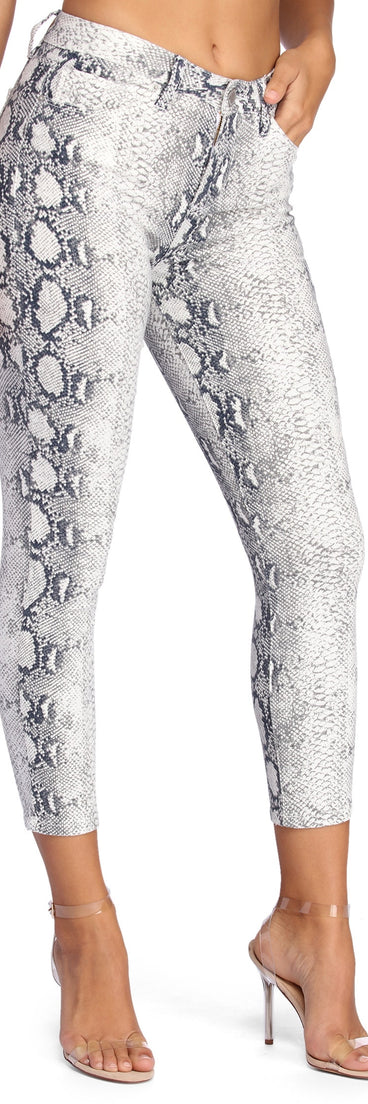 Skinny Snake Print Pants for 2022 festival outfits, festival dress, outfits for raves, concert outfits, and/or club outfits