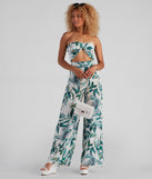 Summer Palms Strapless Jumpsuit for 2023 festival outfits, festival dress, outfits for raves, concert outfits, and/or club outfits