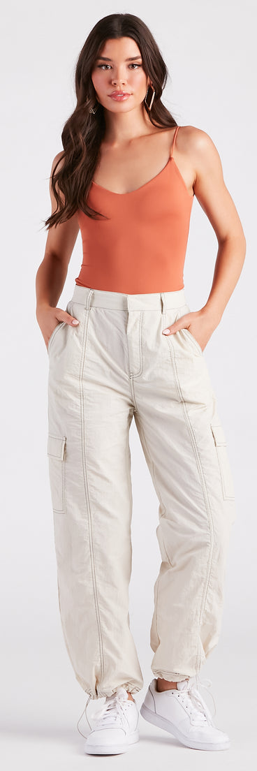 The Bottom Line High-Rise Parachute Cargo Pants provides a stylish start to creating your best summer outfits of the season with on-trend details for 2023!